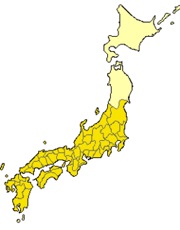 701年(大宝元年)から702年(大宝2年)まで。黄色で示す地域が制度の及ぶ範囲。